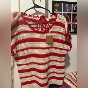 Blu Pepper Red and White Knit Top